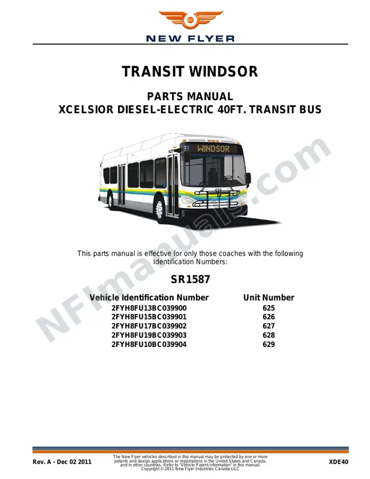 SR1587 Parts Manual, Transit Windsor first-page preview
