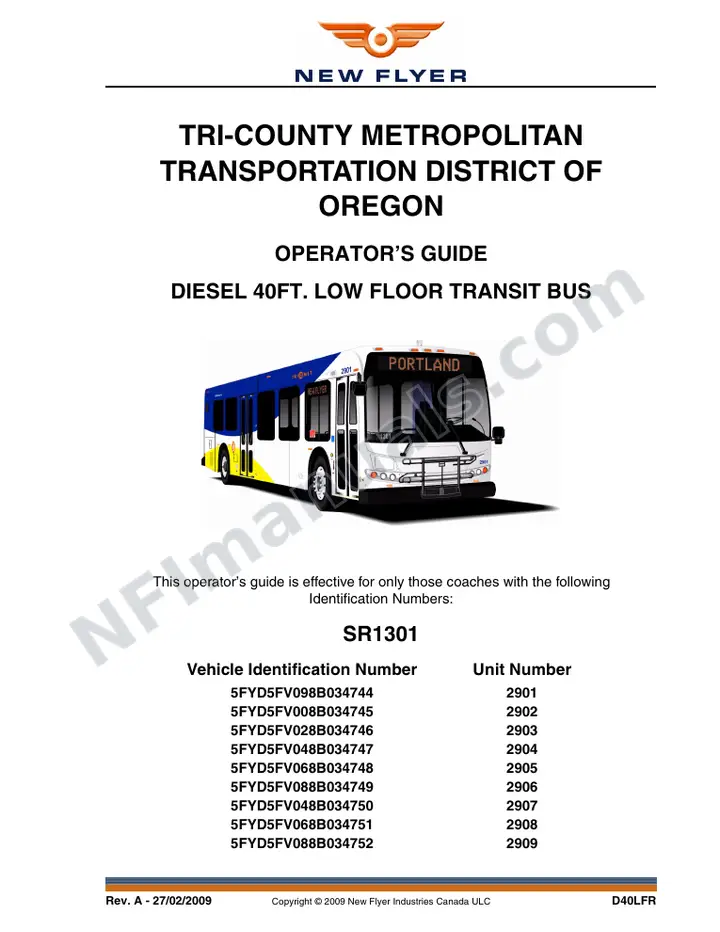 New Flyer D40LFR Manual Package - TriMet - Portland included manual preview