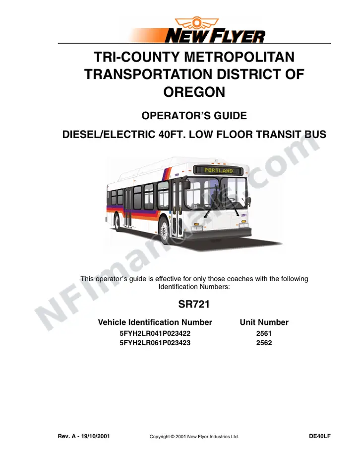 New Flyer DE40LF Manual Package - TriMet - Portland included manual preview