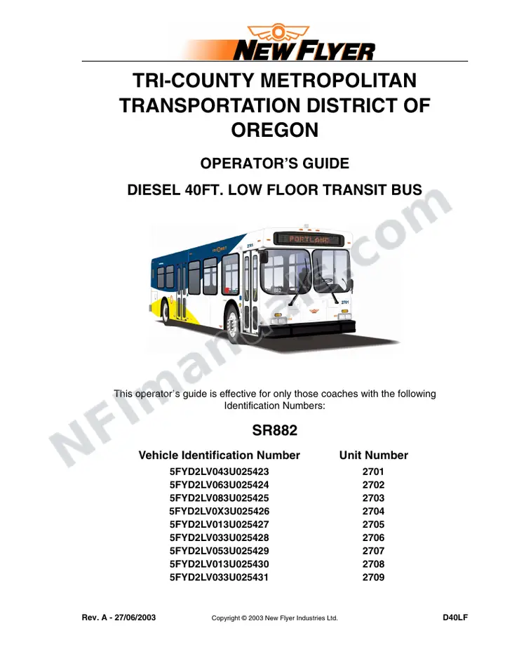 SR882 Operator's Guide, Tri-County Metropolitan Transportation District of Oregon first-page preview