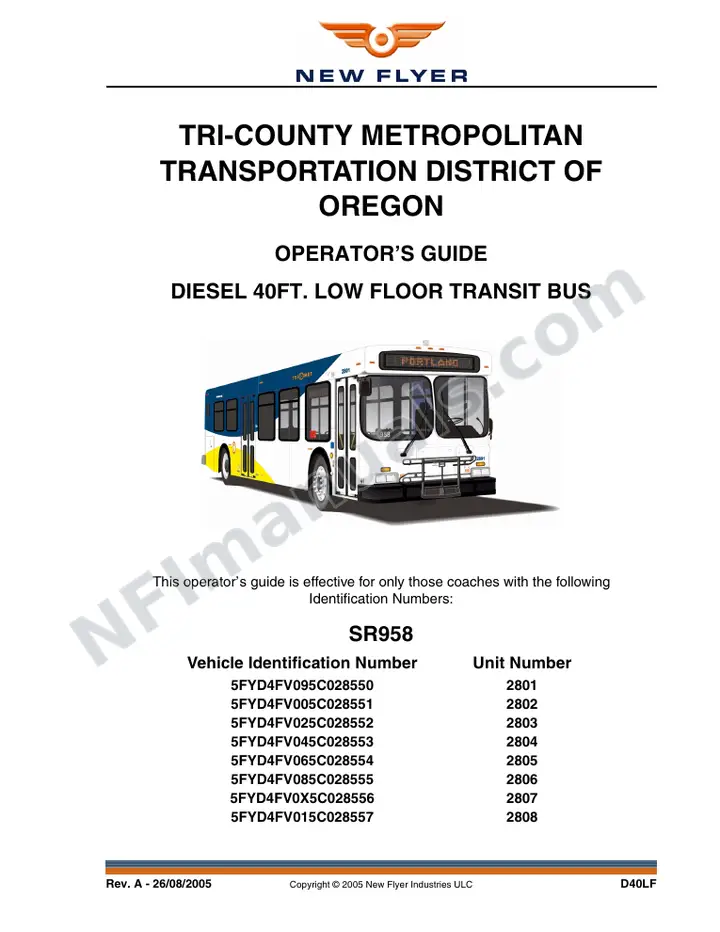 SR958 Operator's Guide, Tri-County Metropolitan Transportation District of Oregon first-page preview