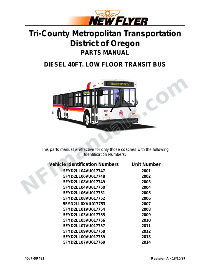 SR483 Parts Manual, Tri-County Metropolitan Transportation District of Oregon first-page preview