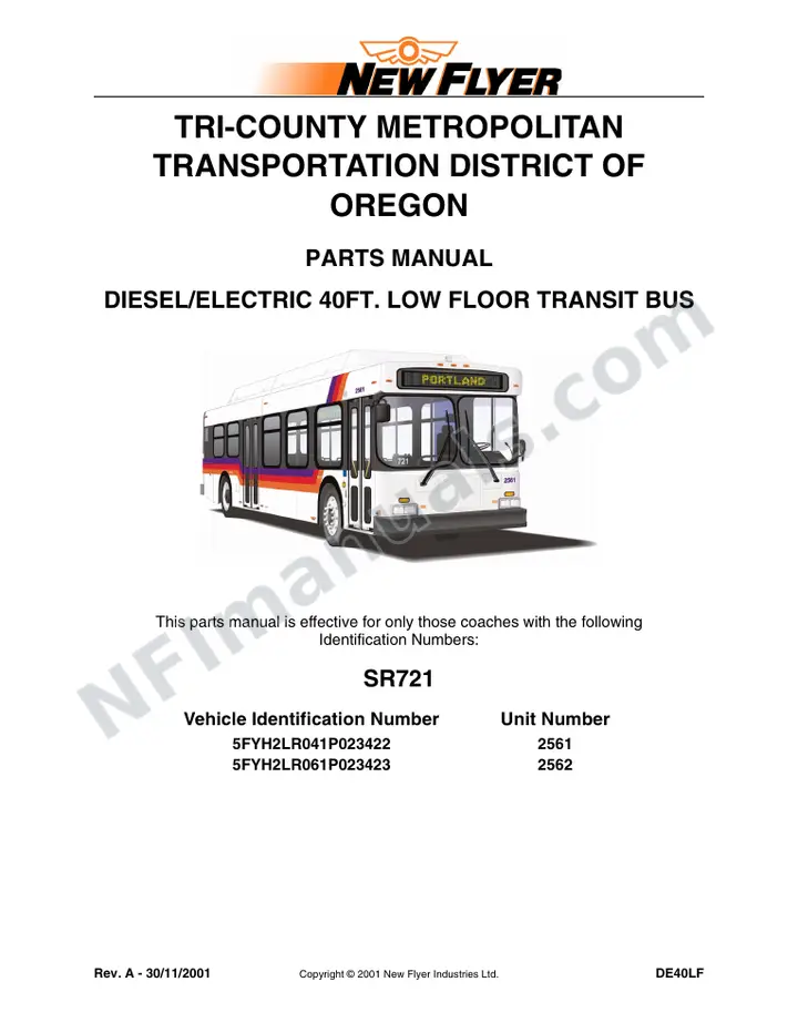 SR721 Parts Manual, Tri-Country Metropolitan Transportation District of Oregon first-page preview
