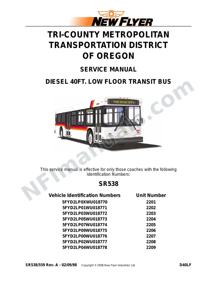 SR538/559 Service Manual, Tri-County Metropolitan Transportation District of Oregon first-page preview