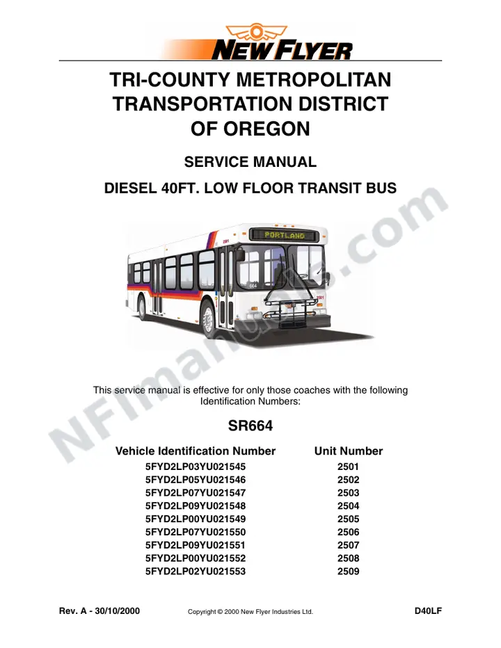 SR664 Service Manual, Tri-County Metropolitan Transportation District of Oregon first-page preview