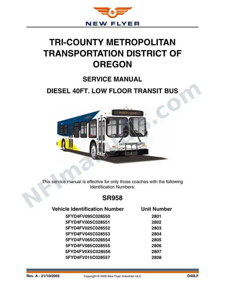 SR958 Service Manual, Tri-Met Portland first-page preview