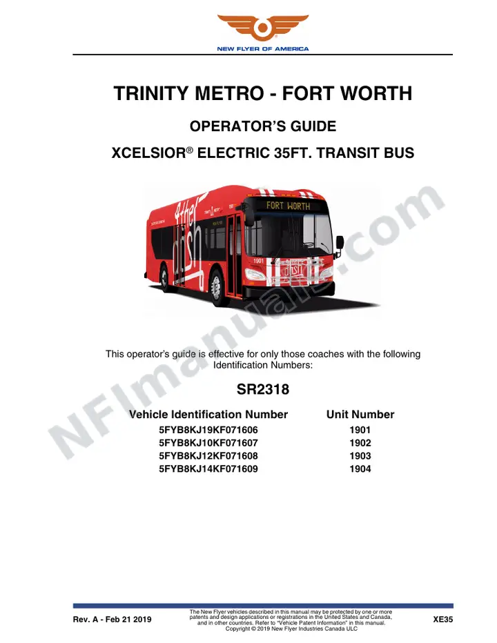 New Flyer XE35 Manual Package - Trinity Metro - Fort Worth included manual preview