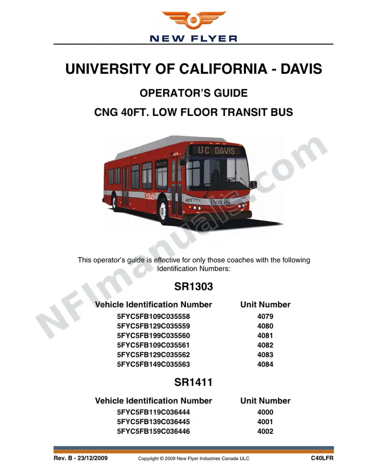New Flyer C40LFR Manual Package - UC Davis - Unitrans included manual preview