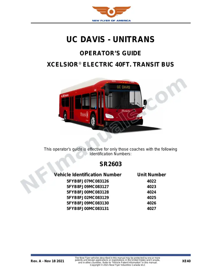 New Flyer XE40 Manual Package - UC Davis - Unitrans included manual preview