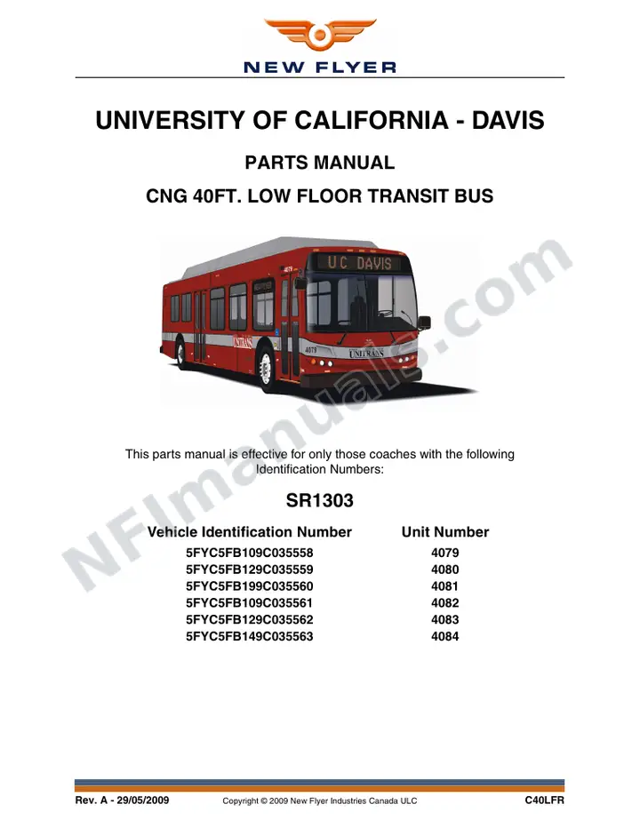 SR1303 Parts Manual, University of California - Davis first-page preview