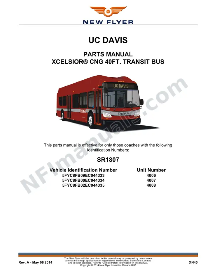 SR1807 Parts Manual, UC DAVIS first-page preview