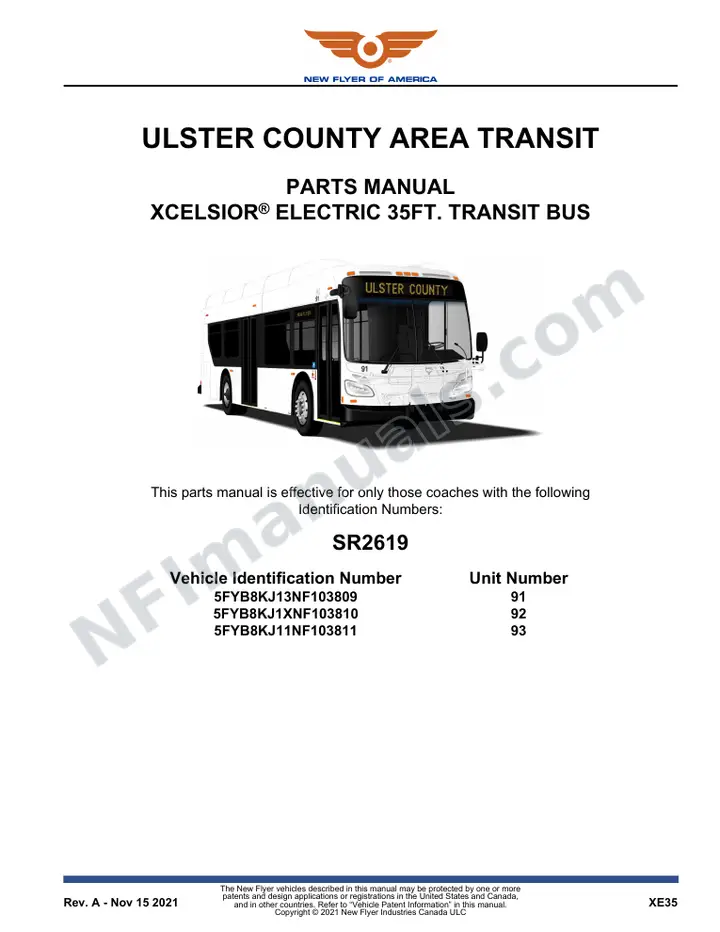 SR2619 Parts Manual, Ulster County Area Transit first-page preview