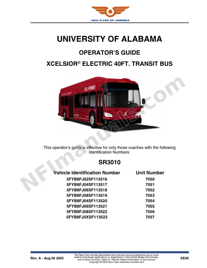 New Flyer XE40 Manual Package - University of Alabama included manual preview