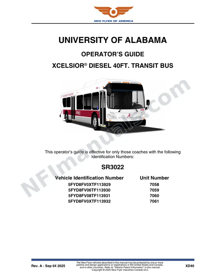 New Flyer XD40 Manual Package - University of Alabama included manual preview