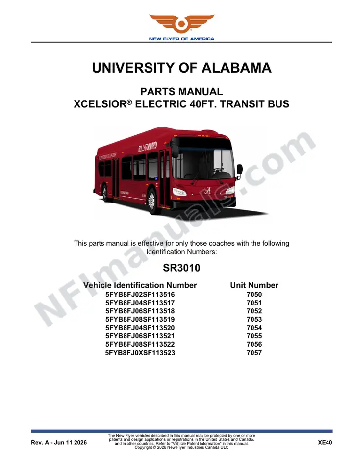 SR3010 Parts Manual, University of Alabama first-page preview