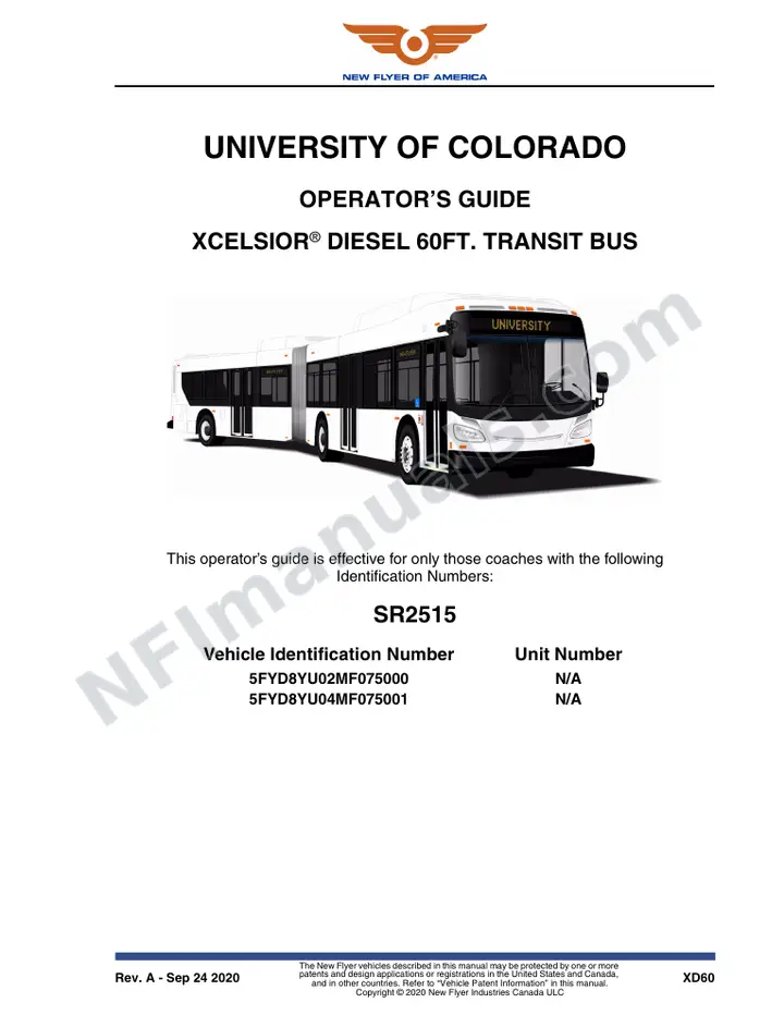New Flyer XD60 Manual Package - University of Colorado included manual preview
