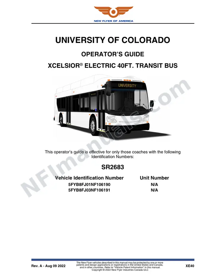 New Flyer XE40 Manual Package - University of Colorado included manual preview