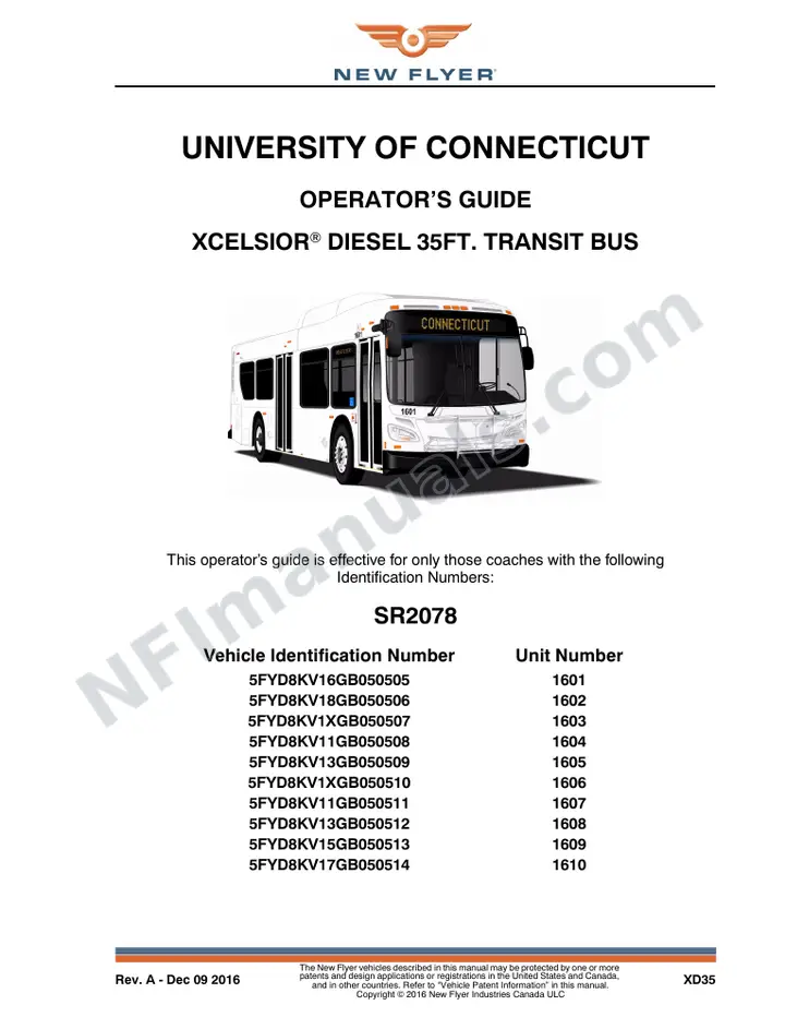 New Flyer XD35 Manual Package - University of Connecticut included manual preview