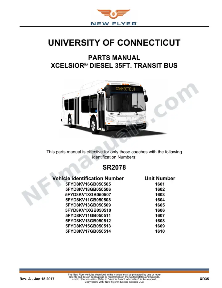 SR2078 Parts Manual, University of Connecticut first-page preview
