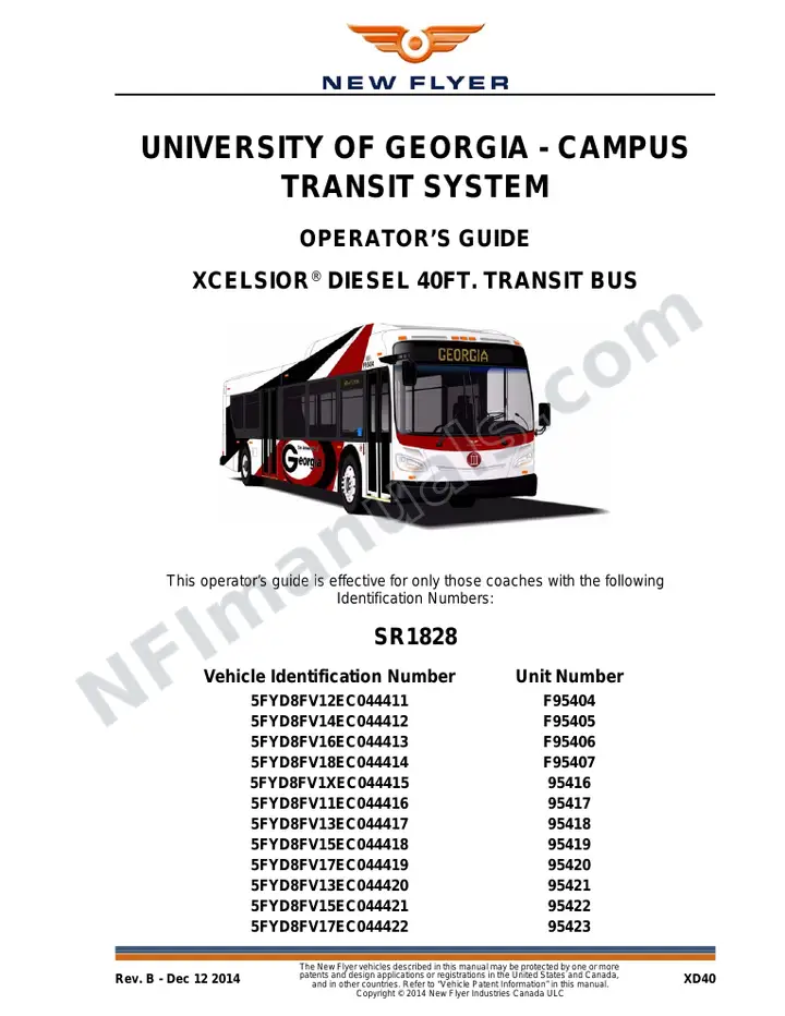 New Flyer XD40 Manual Package - University of Georgia - Campus Transit System included manual preview