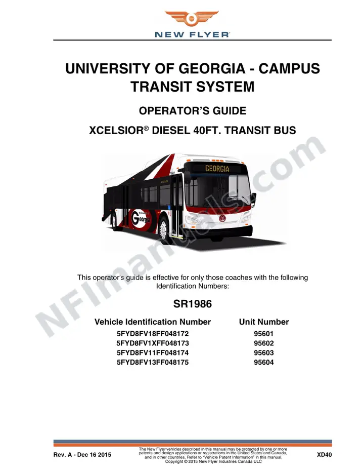 SR1986 Operator's Guide, University of Georgia Campus Transit System first-page preview