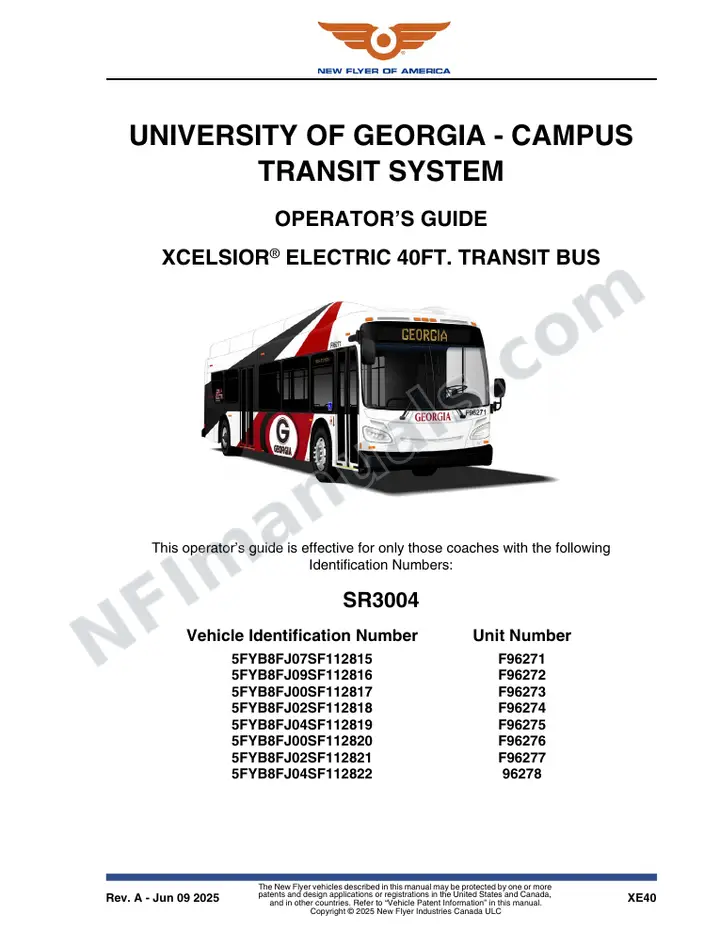 New Flyer XE40 Manual Package - University of Georgia - Campus Transit System included manual preview