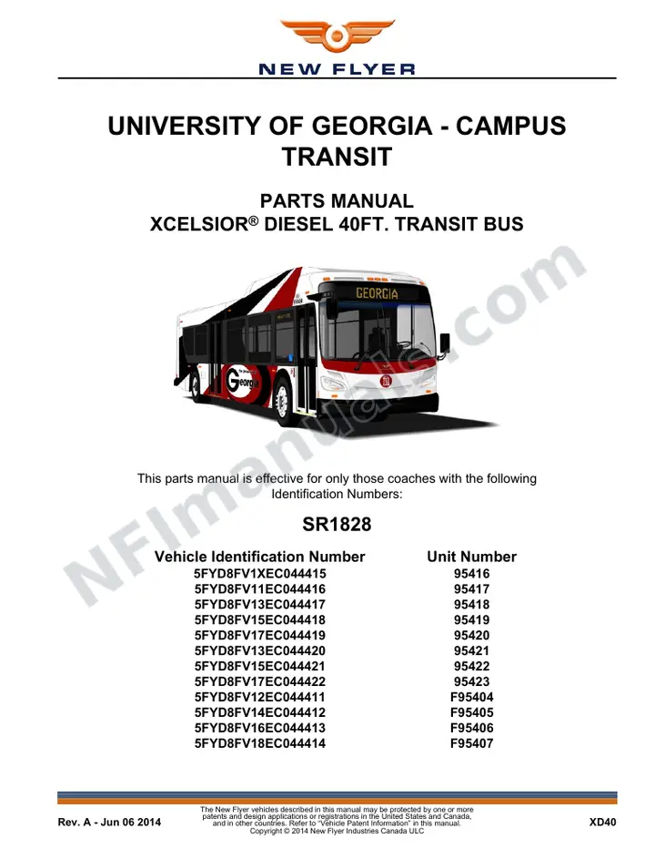 SR1828 Parts Manual, University of Georgia - Campus Transit System first-page preview