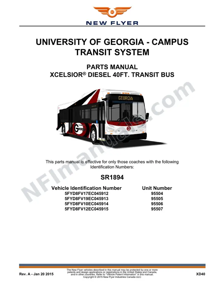 SR1894 Parts Manual, University of Georgia - Campus Transit System first-page preview