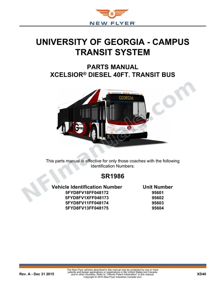 SR1986 Parts Manual, University of Georgia - Campus Transit System first-page preview