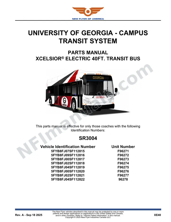 SR3004 Parts Manual, University of Georgia - Campus Transit System first-page preview