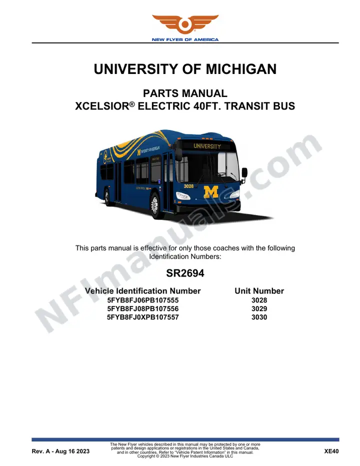 SR2694 Parts Manual, University of Michigan first-page preview