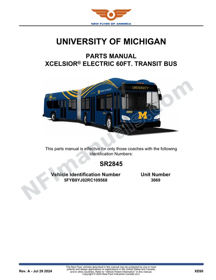 SR2845 Parts Manual, University of Michigan first-page preview