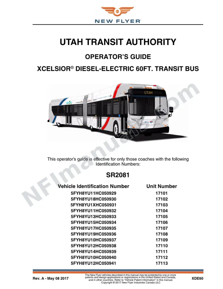 New Flyer XDE60 Manual Package - Utah Transit Authority included manual preview