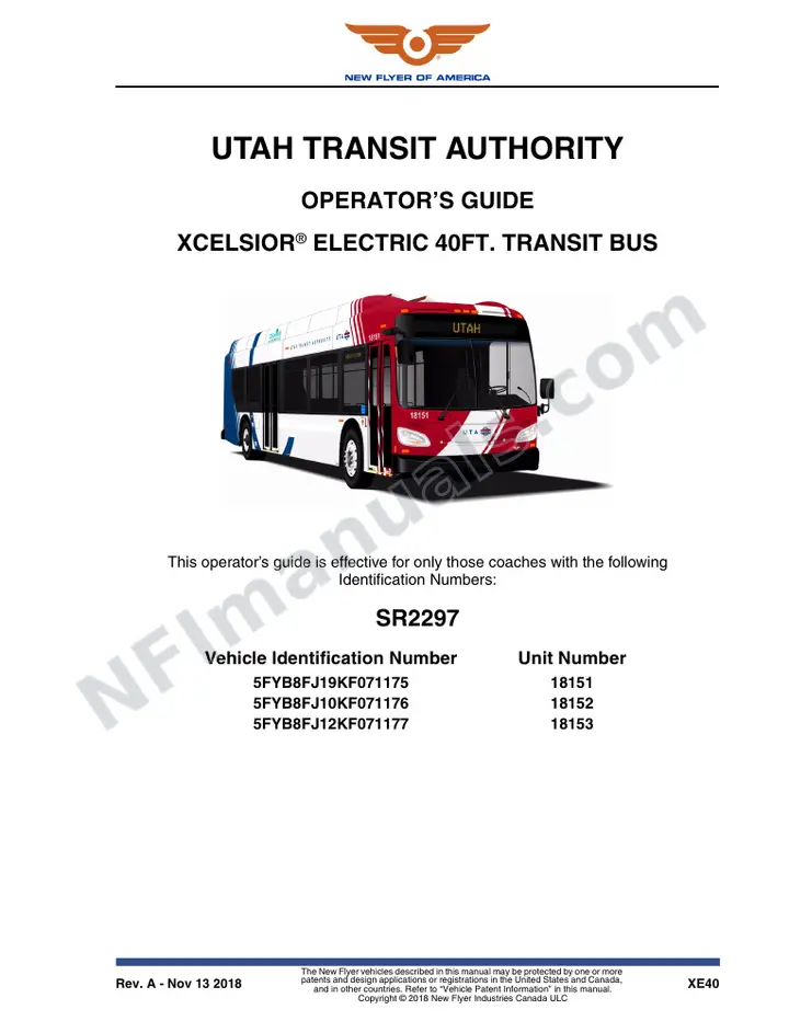 New Flyer XE40 Manual Package - Utah Transit Authority included manual preview