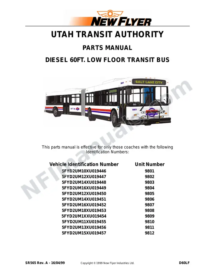 SR565 Parts Manual, Utah Transit Authority first-page preview