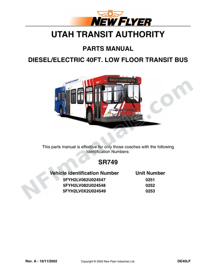 SR749 Parts Manual, Utah Transit Authority first-page preview