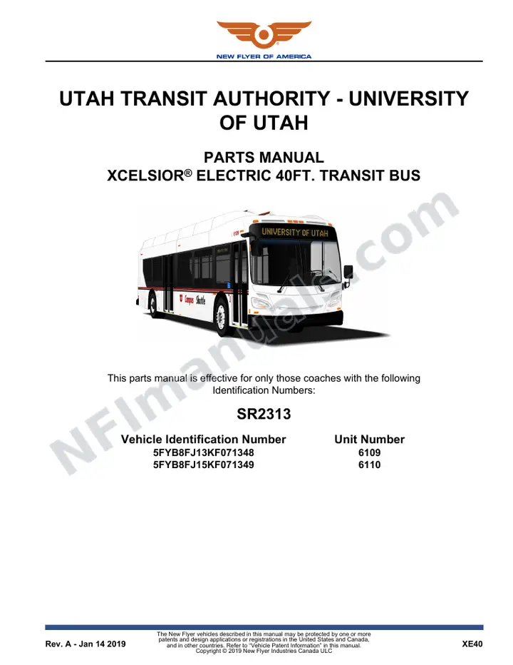 SR2313 Parts Manual, Utah Transit Authority - University of Utah first-page preview