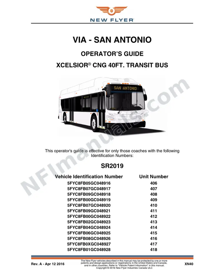New Flyer XN40 Manual Package - VIA - San Antonio included manual preview