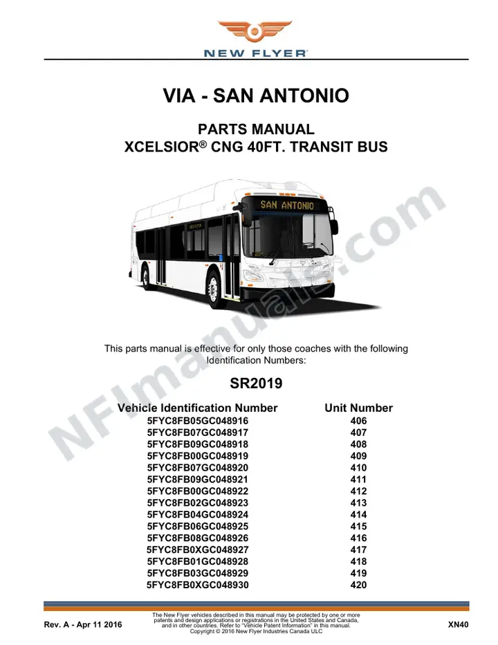 SR2019 Parts Manual, VIA - San Antonio first-page preview