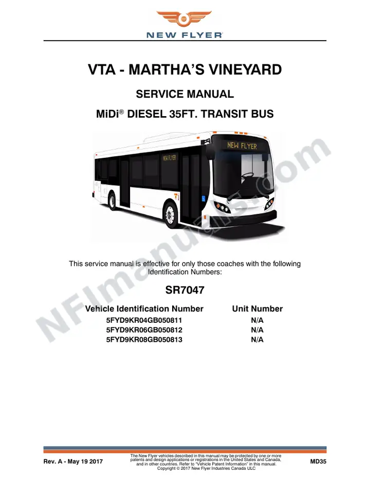 New Flyer MD35 Manual Package - VTA - Martha's Vineyard included manual preview