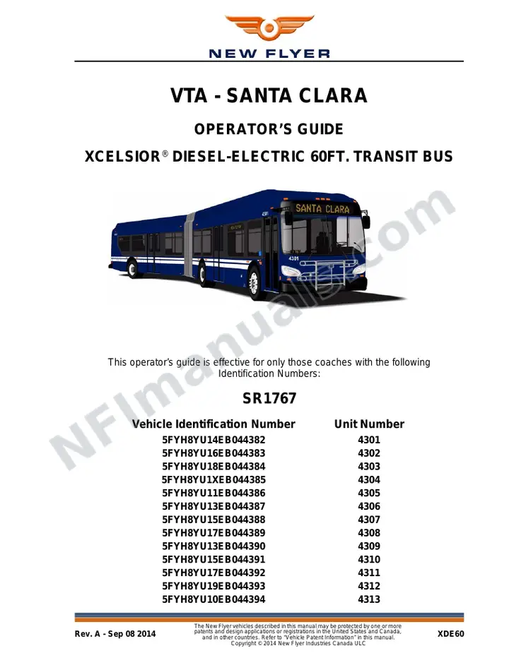 New Flyer XDE60 Manual Package - VTA - Santa Clara included manual preview