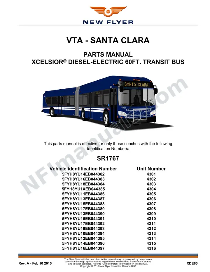 SR1767 Parts Manual, VTA - Santa Clara first-page preview