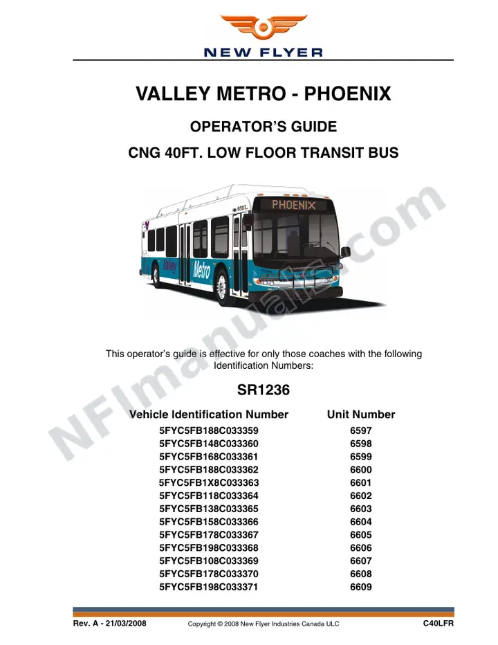 New Flyer C40LFR Manual Package - Valley Metro - Phoenix included manual preview