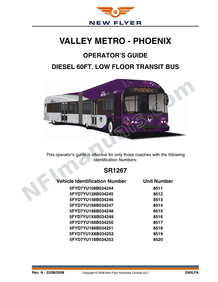 New Flyer D60LFA Manual Package - Valley Metro - Phoenix included manual preview