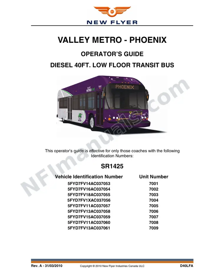 New Flyer D40LFA Manual Package - Valley Metro - Phoenix included manual preview
