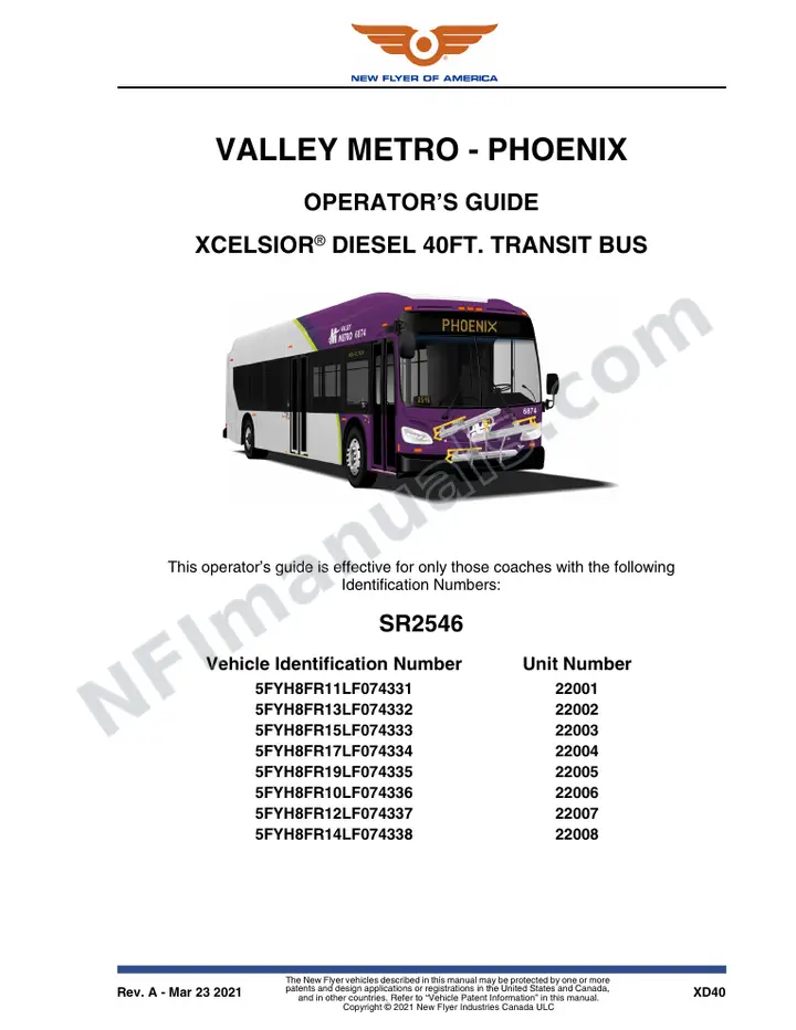 New Flyer XD40 Manual Package - Valley Metro - Phoenix included manual preview