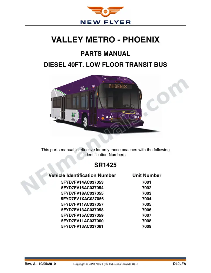 SR1425 Parts Manual, Valley Metro - Phoenix first-page preview