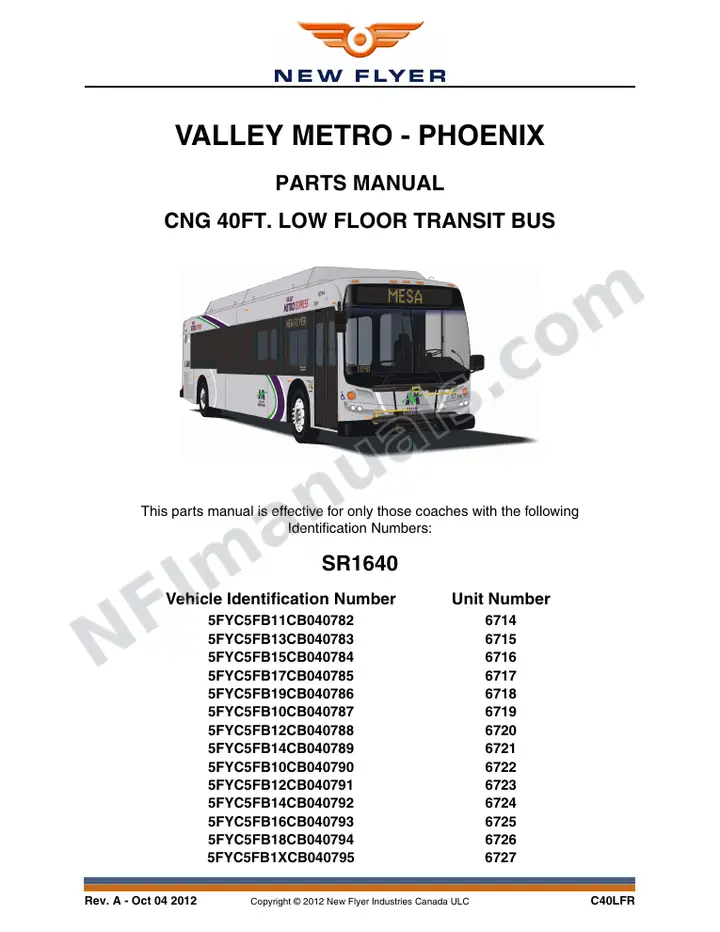 SR1640 Parts Manual, Valley Metro - Phoenix first-page preview