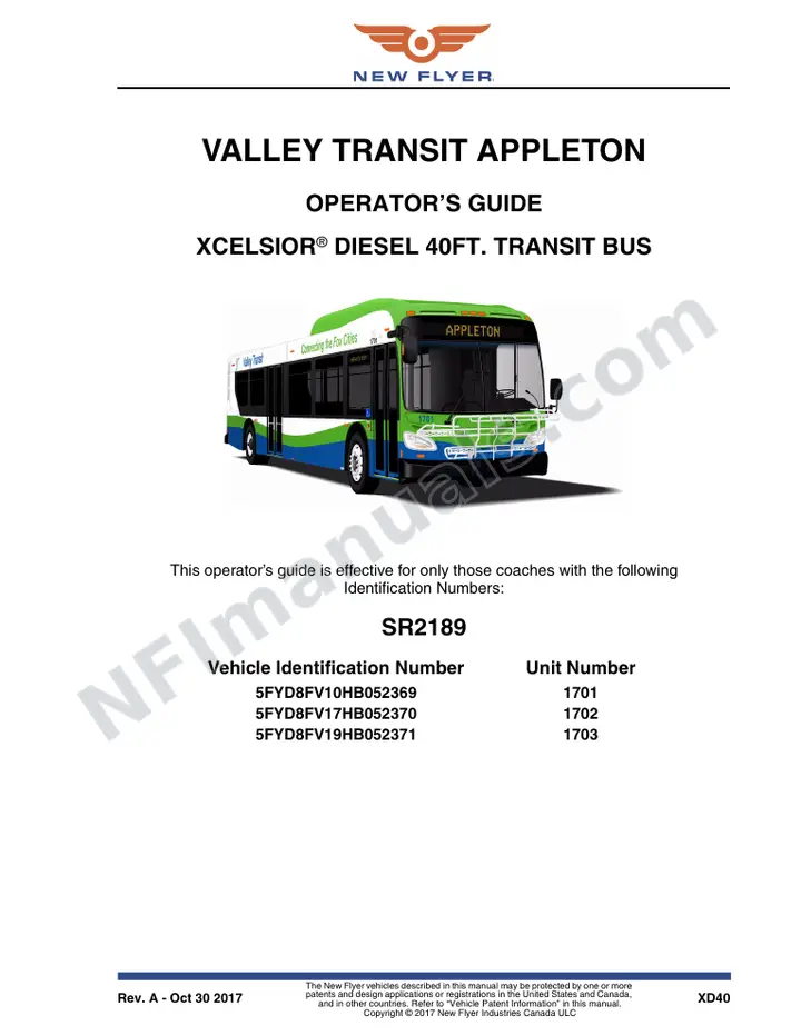 New Flyer XD40 Manual Package - Valley Transit Appleton included manual preview