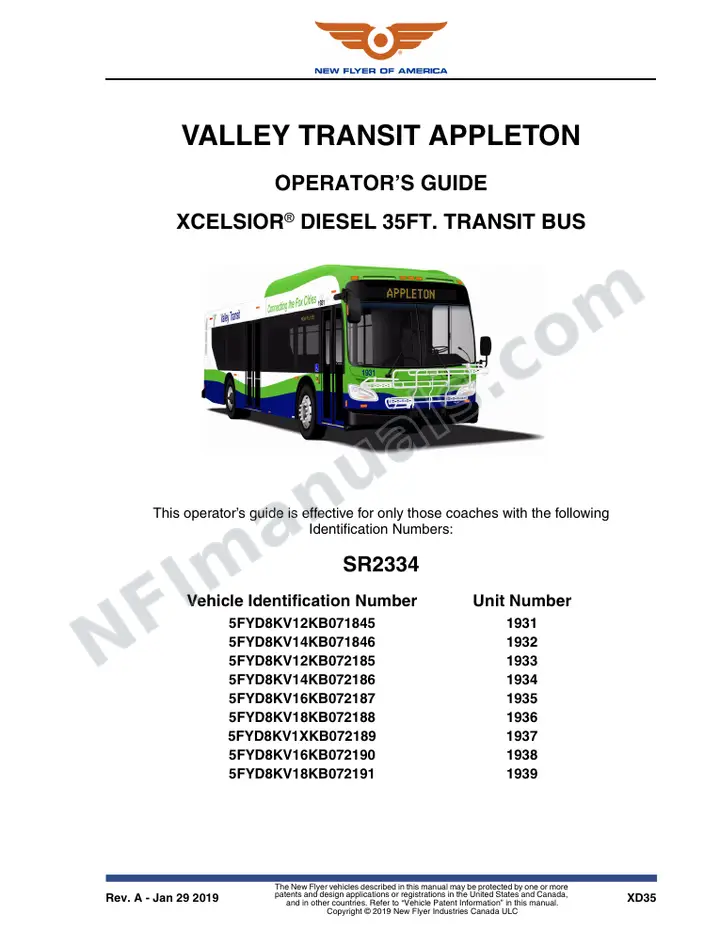 New Flyer XD35 Manual Package - Valley Transit Appleton included manual preview